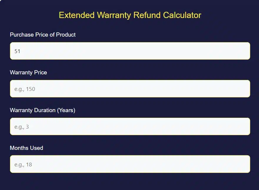 Extended Warranty Refund Calculator
