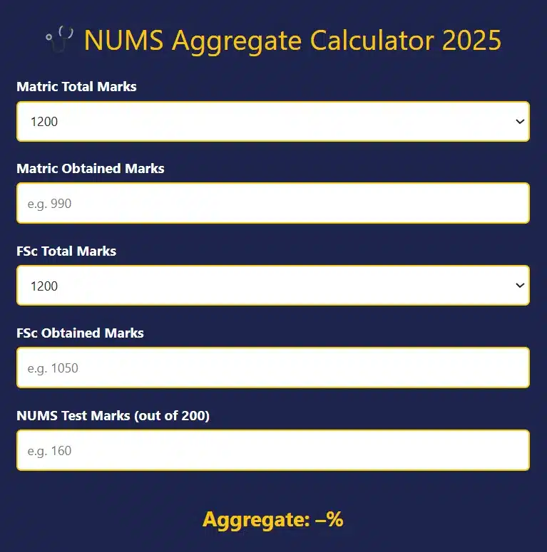 NUMS Aggregate Calculator 2025