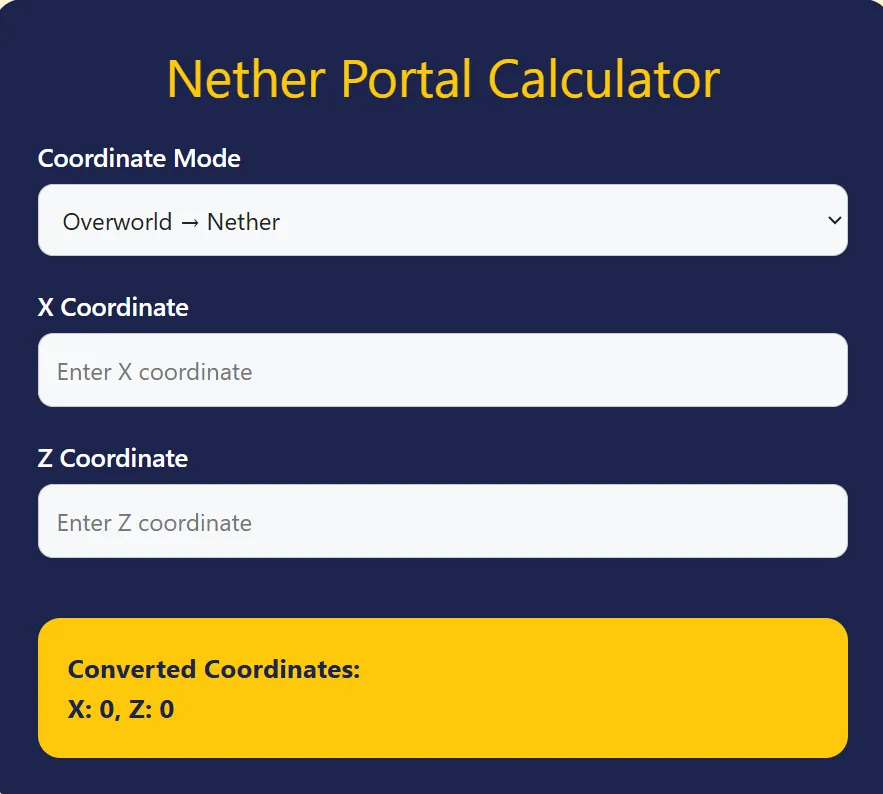 nether portal calculator